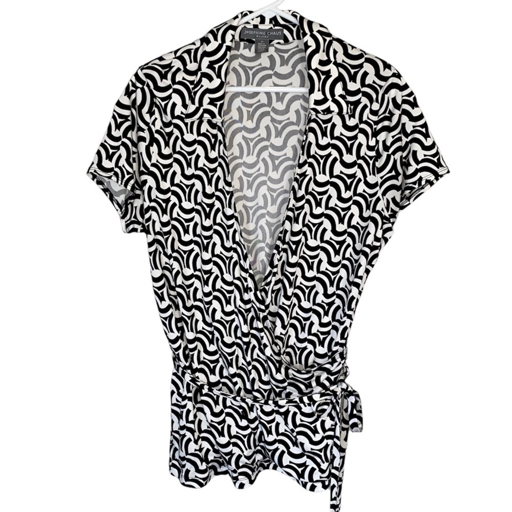 JOSEPHINE CHAUS Top Surplice Faux Wrap Tie Black White Womens Plus Size 1X NWT